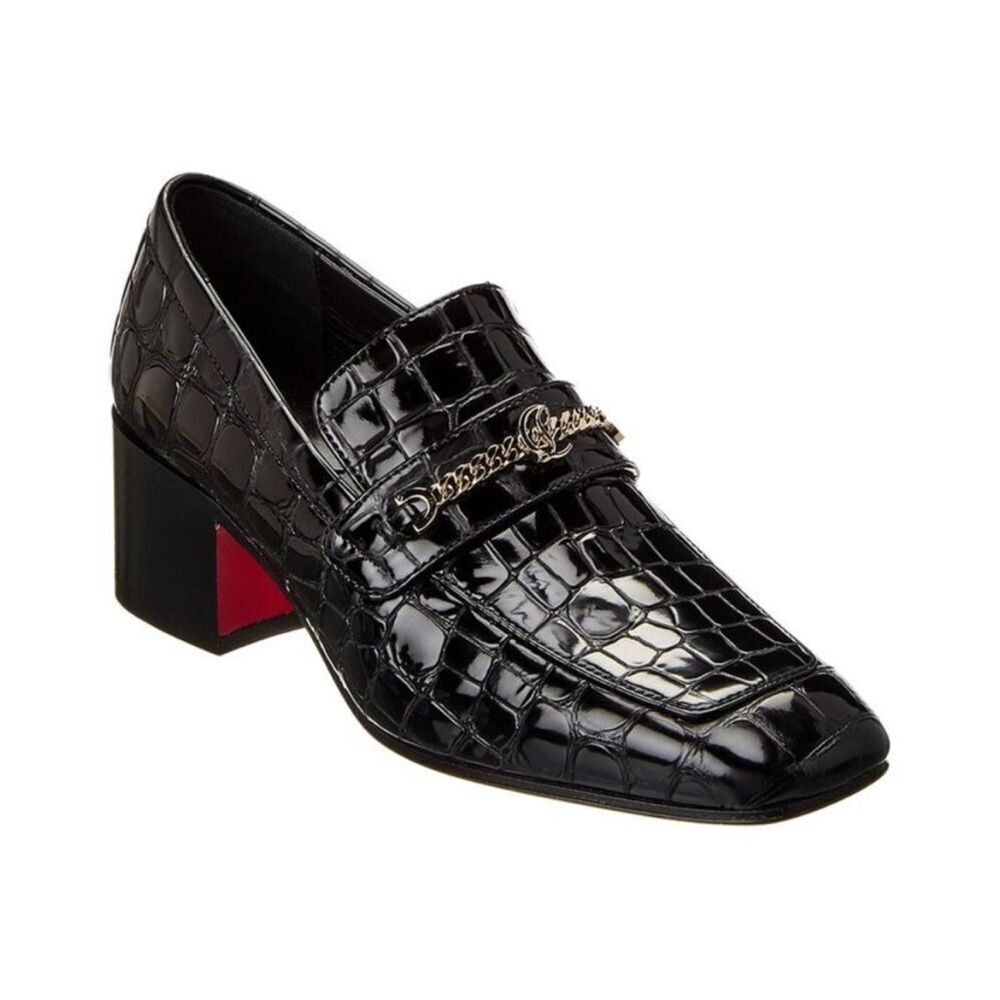 Christian Louboutin MJ Moc 50 Alligator-Embossed Leather Loafer size 40EU Black